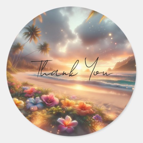 Enchanted Tropical Beach with Magical Hibiscus  Classic Round Sticker