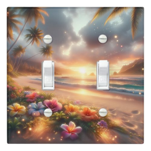 Enchanted Tropical Beach with Magical Hibiscus  Light Switch Cover