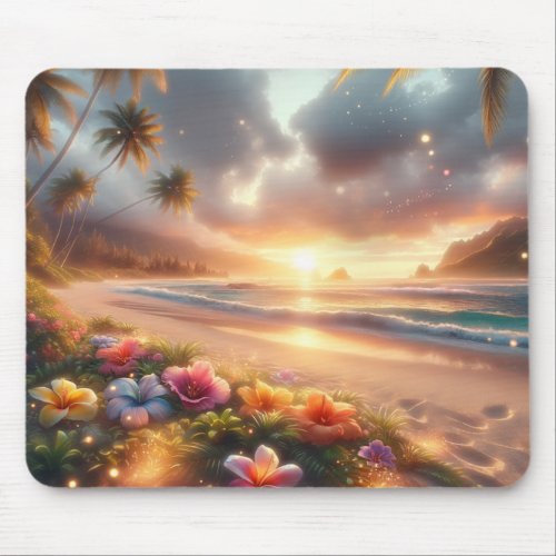 Enchanted Tropical Beach with Magical Hibiscus Mouse Pad