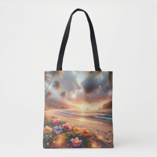 Enchanted Tropical Beach with Magical Hibiscus  Tote Bag