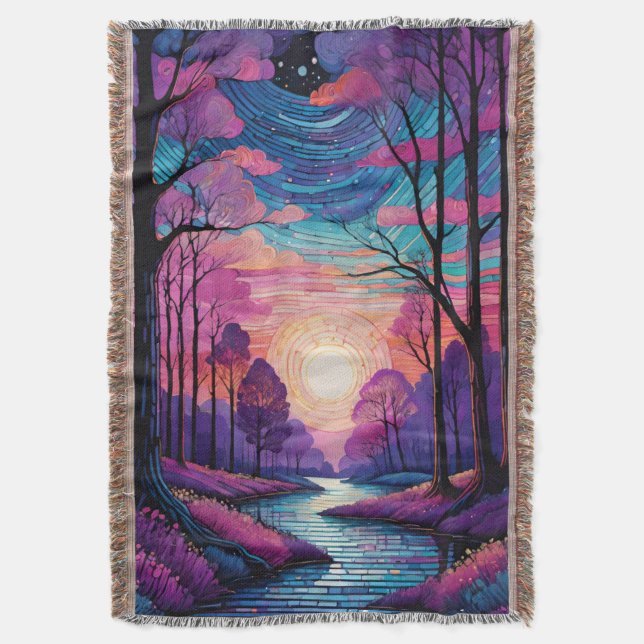Enchanted Twilight Forest Throw Blanket (Front Vertical)