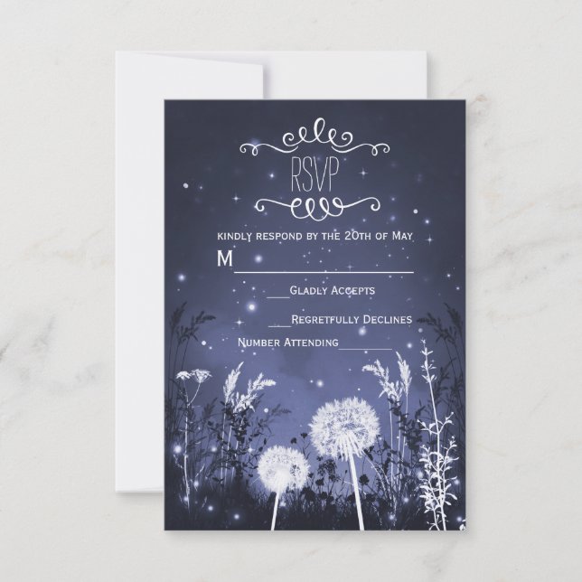 Enchanted Twilight Sky Stars & Foliage RSVP card (Front)