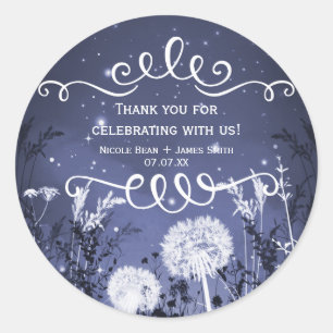 Enchanted Twilight Sky Stars & Foliage Wedding Classic Round Sticker