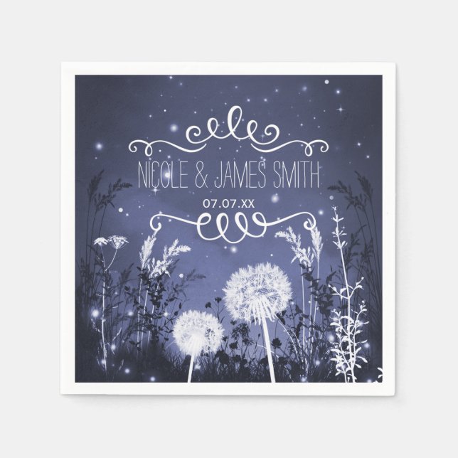 Enchanted Twilight Sky Stars & Foliage Wedding Napkins (Front)