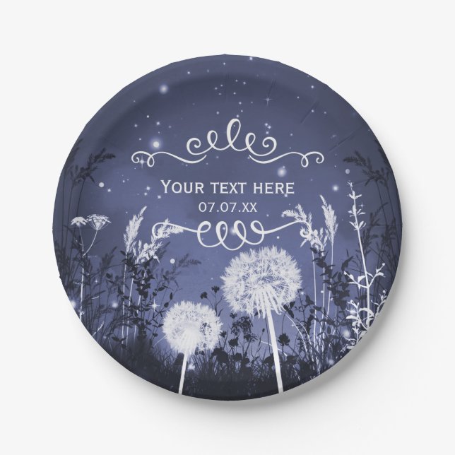 Enchanted Twilight Sky Stars & Foliage Wedding Paper Plates (Front)