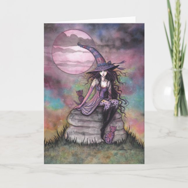Enchanted Twilight Witch Cat Halloween Art Card (Front)