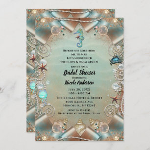 Enchanted Under Sea Pearls Ribbon Bridal Shower In Invitation