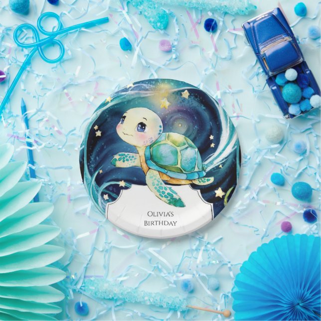 Enchanted Under the Sea Boho Turtle Birthday Paper Plates (Party)
