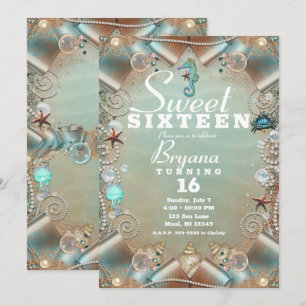 Enchanted Under The Sea Pearls & Ribbon Sweet 16 Invitation