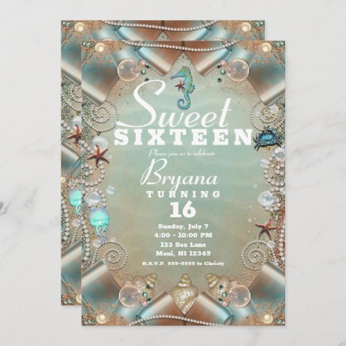 Enchanted Under The Sea Pearls  Ribbon Sweet 16 Invitation