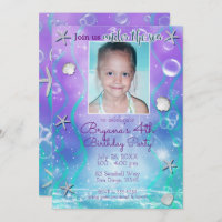 Enchanted Under the Sea Purple Teal Photo Party Invitation