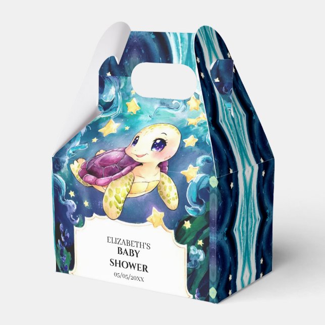 Enchanted Under the Sea Turtle Baby Shower Favor Boxes (Front Side)