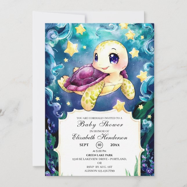 Enchanted Under the Sea Turtle Baby Shower Invitation (Front)