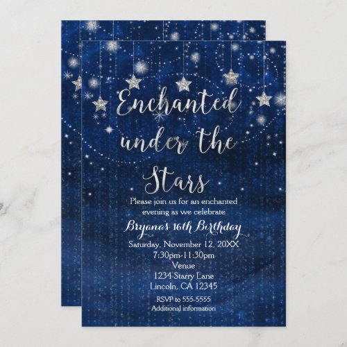 Enchanted under the Stars Silver  Blue Invitation