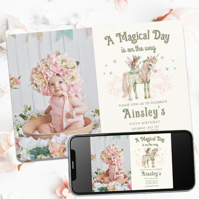 Enchanted Unicorn and Fairy Custom Photo Birthday Invitation (Creator Uploaded)