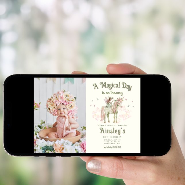 Enchanted Unicorn and Fairy Custom Photo Birthday Invitation (Front Digital)