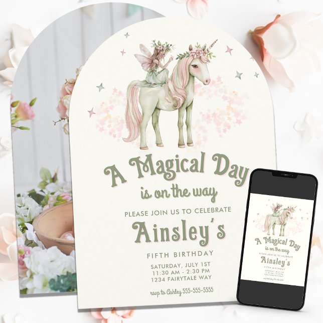 Enchanted Unicorn and Fairy Personalized Birthday Invitation (Creator Uploaded)