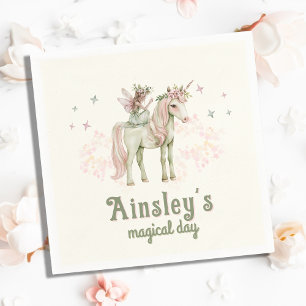 Enchanted Unicorn and Fairy Personalized Birthday Napkins