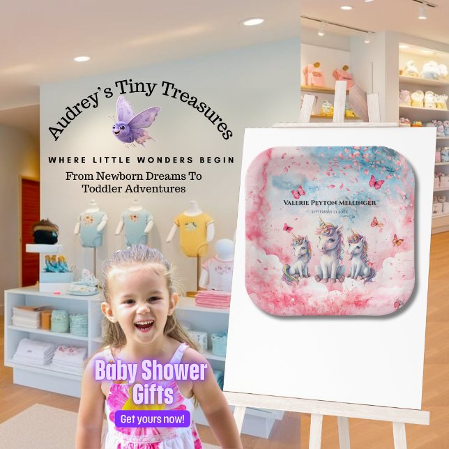 Enchanted Unicorn Baby Shower Square Paper Plates (Creator Uploaded)