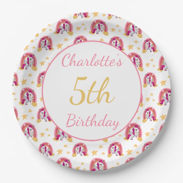 Enchanted Unicorn Birthday Paper Plates (Front)