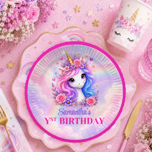 Enchanted Unicorn Colorful Pastel Girl Birthday Pl Paper Plates
