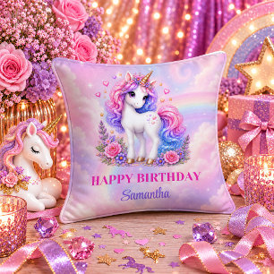 Enchanted Unicorn Girl Birthday Pastel Colors Pill Throw Pillow