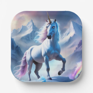 Enchanted Unicorn in a Snowy Fantasy Paper Plates