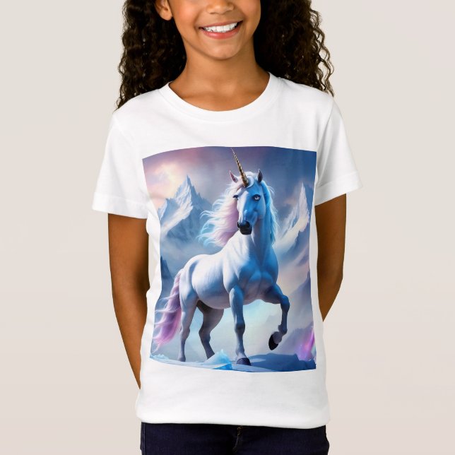 Enchanted Unicorn in a Snowy Fantasy T-Shirt (Front)