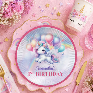 Enchanted Unicorn Pastel Magical Girl Birthday Pla Paper Plates
