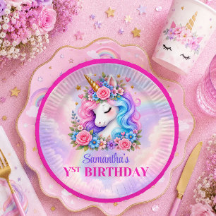 Enchanted Unicorn Pastel Magical Girl Birthday Pla Paper Plates