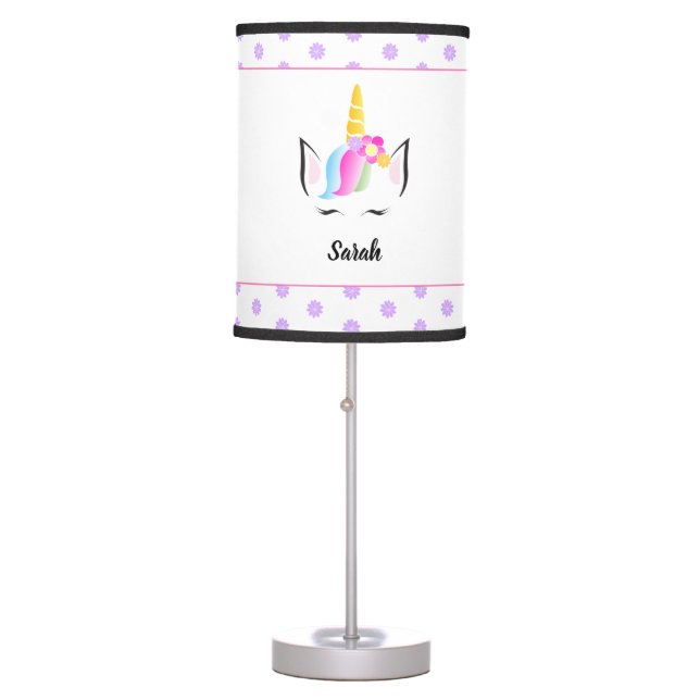 "Enchanted Unicorn" Personalized Rainbow-Haired La Table Lamp (Front)