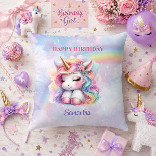 Enchanted Unicorn Pink Purple Girl Birthday Pillow