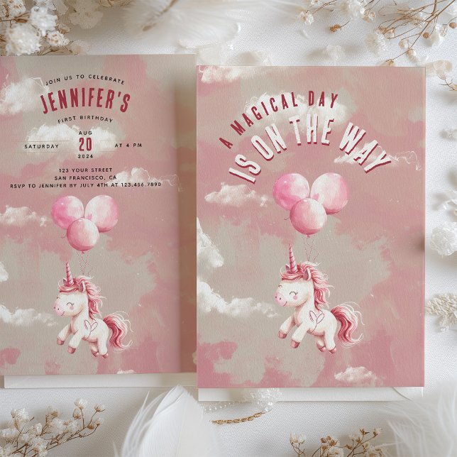 Enchanted Unicorn - Whimsical First Birthday Party Invitation (Creator Uploaded)