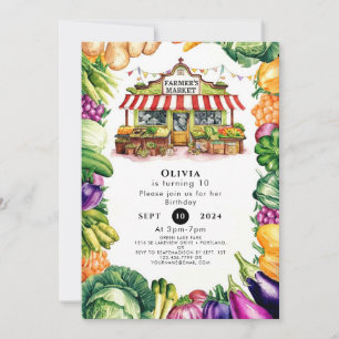 Enchanted Veggies Farmers Market Birthday Invitation
