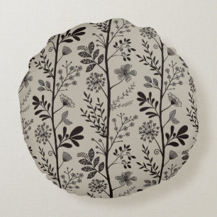 Enchanted Vertical Garden Reverie XL black beige Round Pillow