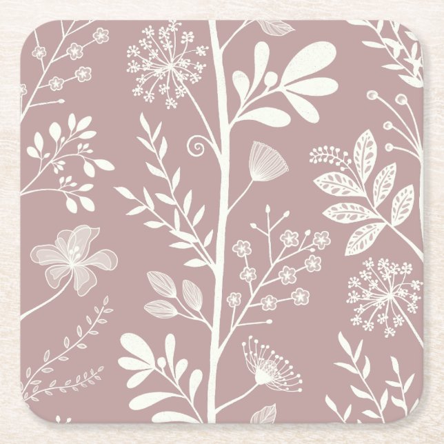 Enchanted Vertical Garden Reverie XL silhouette Square Paper Coaster (Front)