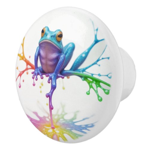 Enchanted Vibrant Artist Frog Ceramic Knob