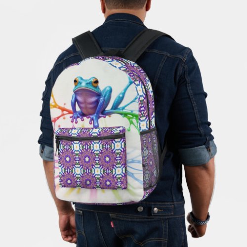 Enchanted Vibrant Artist Frog   Printed Backpack