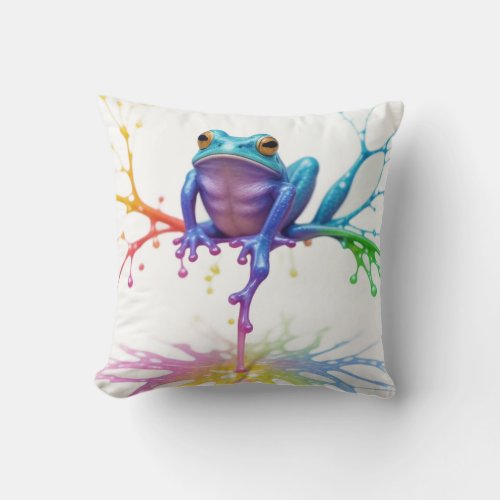 Enchanted Vibrant Artist Frog Throw Pillow