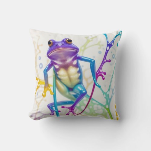 Enchanted Vibrant Dancing Frog Throw Pillow