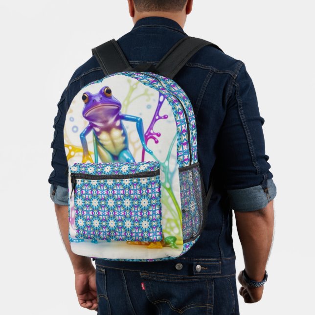 Enchanted Vibrant Dancing Frog with large pattern Printed Backpack (Insitu (Model))
