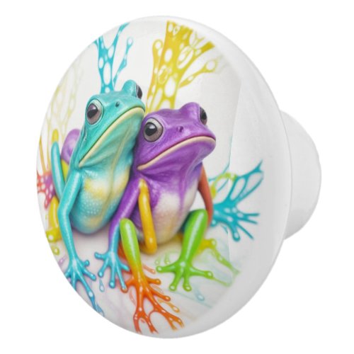 Enchanted Vibrant Frog Besties Ceramic Knob