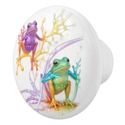 Enchanted Vibrant Frog Hop Ceramic Knob