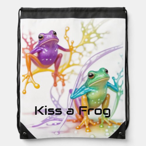 Enchanted Vibrant Frog Hop Drawstring Bag