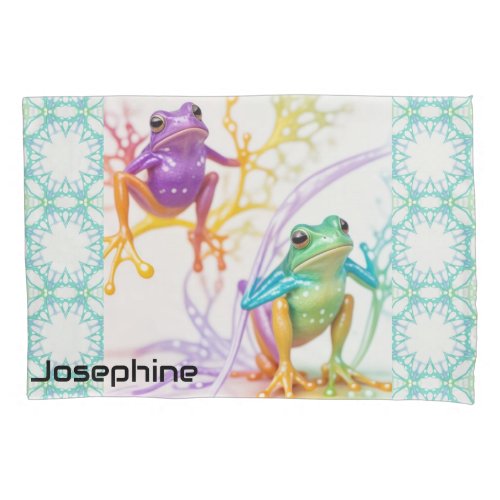Enchanted Vibrant Frog Hop  Pillow Case