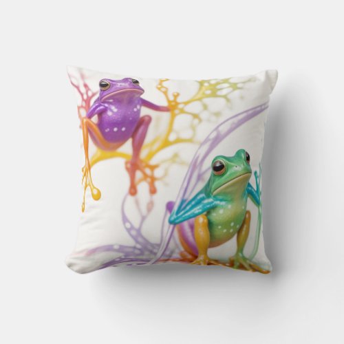 Enchanted Vibrant Frog Hop Throw Pillow