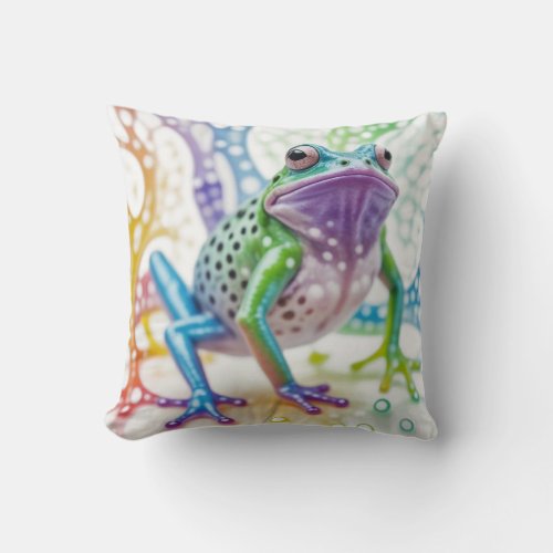 Enchanted Vibrant Happy Frog Throw Pillow