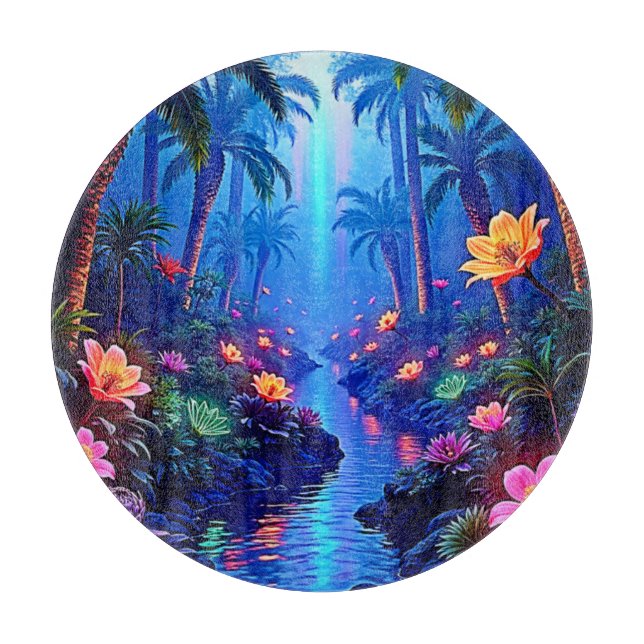 Enchanted Vibrant River Forest Dream Cutting Board (Front)