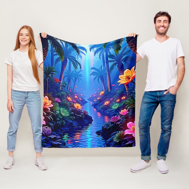 Enchanted Vibrant River Forest Dream Fleece Blanket (In Situ)