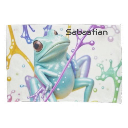 Enchanted Vibrant Three Frogs  Pillow Case